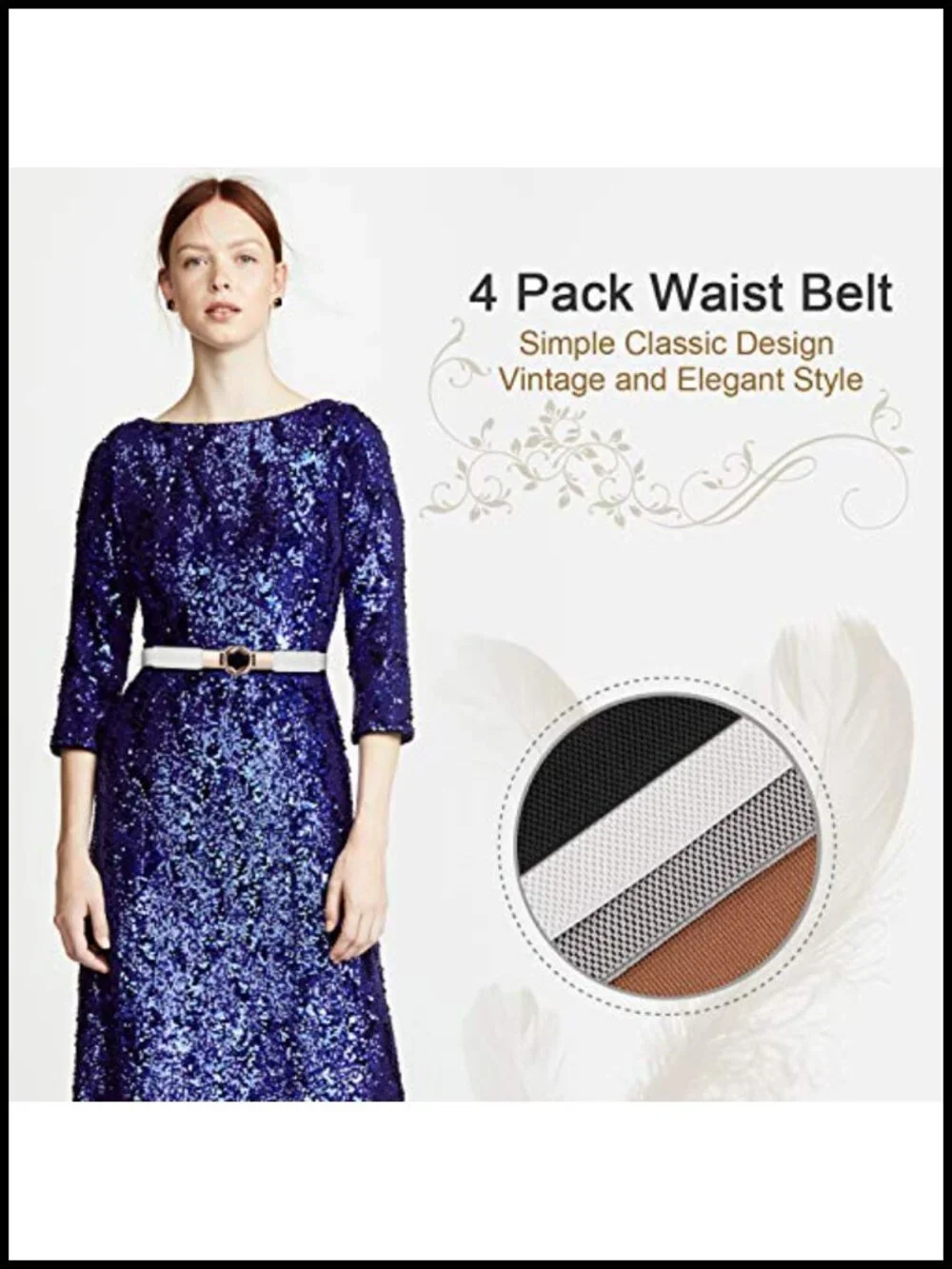 Stretch Skinny Belt with Gold Buckle Set of 4 for Dresses